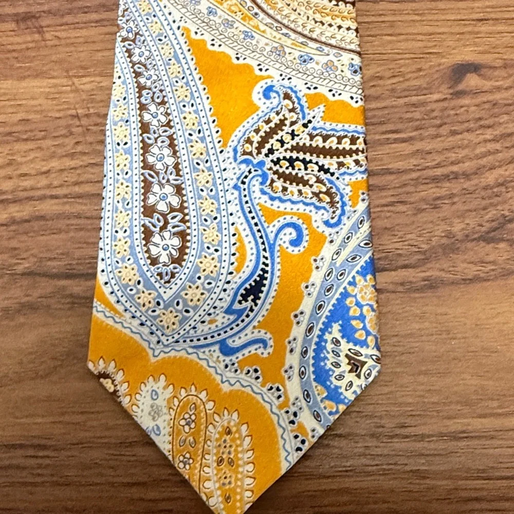Bresciani Handmade Silk Tie in Gold & Multicolor Wild Baroque & Paisley Pattern.
